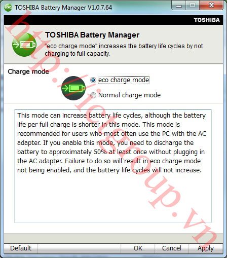 Phần mềm quản lý pin Toshiba